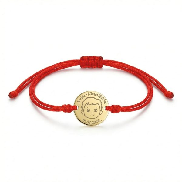 Златна гривна с конец Дете момче от 14К жълто злато с персонализирано гравиране