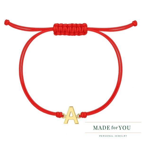 гривна с червен конец с буква от 14К злато