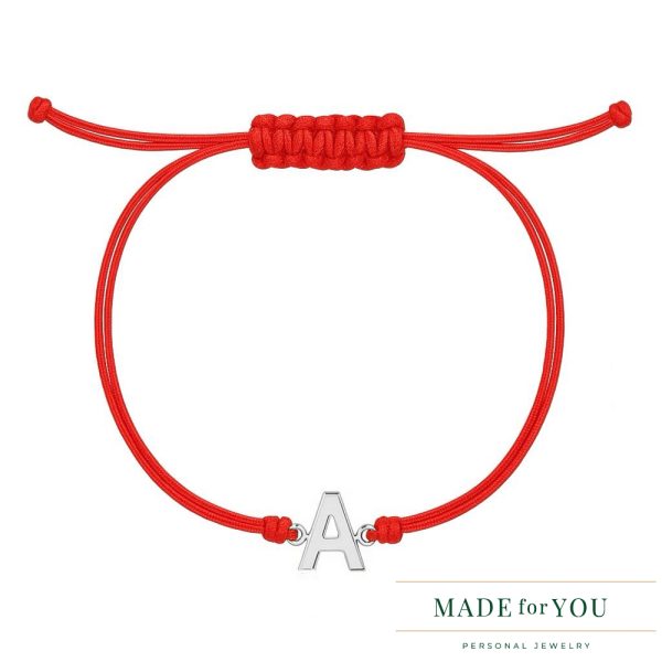 Гривна с червен конец с буква от Сребро 925