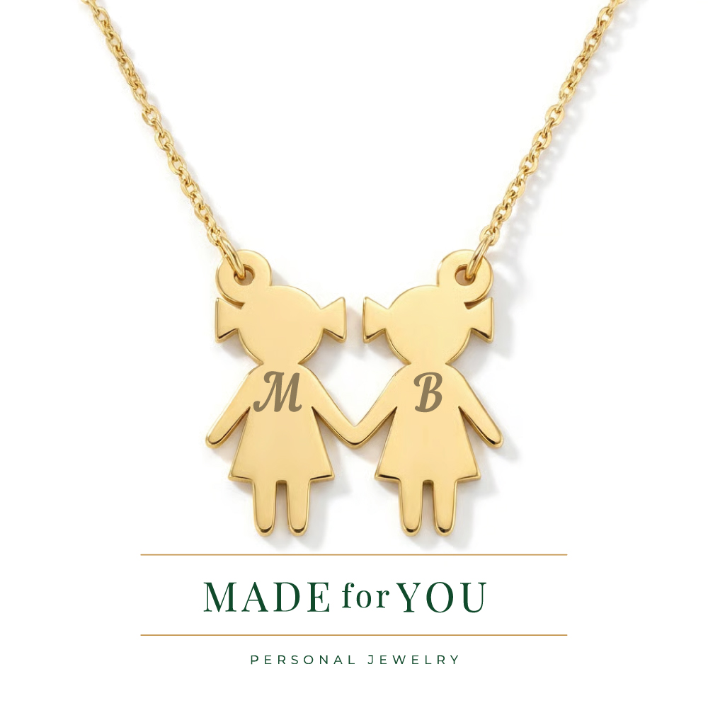 Златно колие – Сестри с персонализирани букви