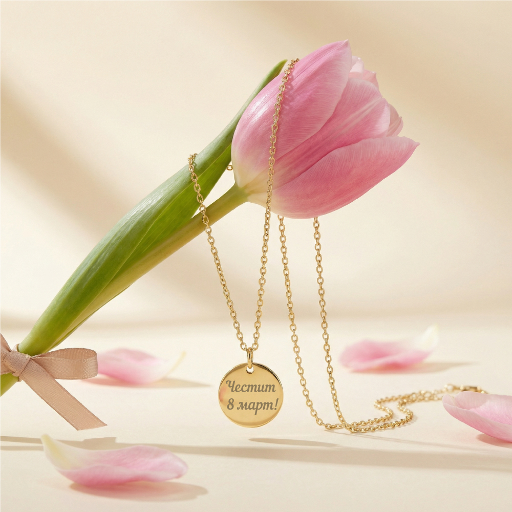 подарък за 8 март златно колие с гравиране