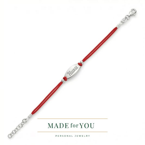 Сребърна детска гривна с червен конец и топчета