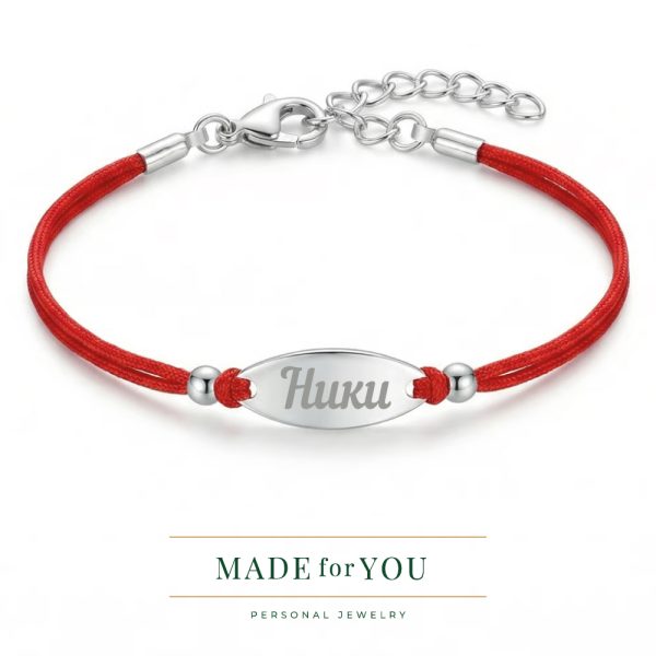 Сребърна детска гривна с червен конец и топчета