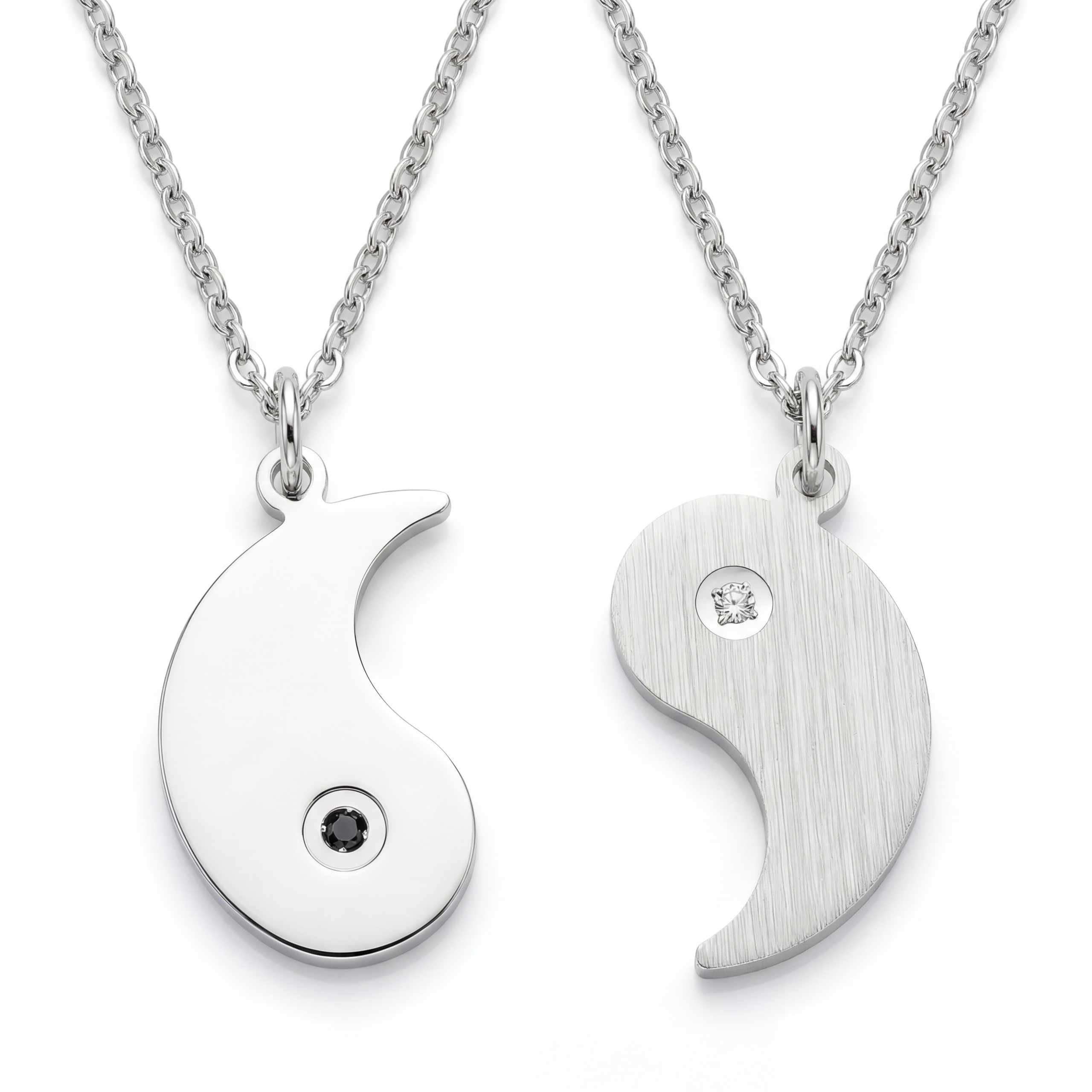 Сребърни висулки Ин Ян за двама с цирконий на синджир от сребро 925